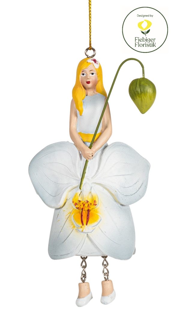 Figurina cu agatatoare Flower Girl Phalaenopsis, alb, 11 cm