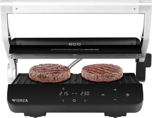 Grill electric ECG FORZA 5200 Fuego, 2000W, 80-230 °C, 2 termostate, cronometru, deschidere 180°, capac din otel inoxidabil - imagine 5