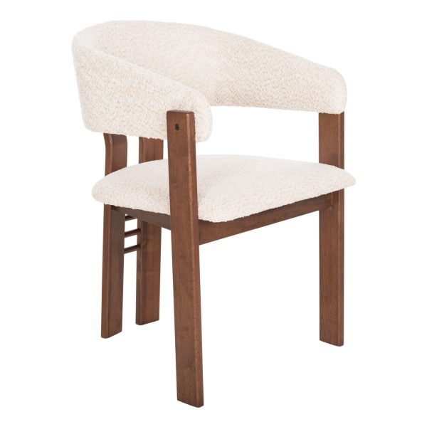 Scaun dining Zarra, lemn masiv, tesatura boucle, nuanta ecru/maro, 55,5x59x81,5 cm