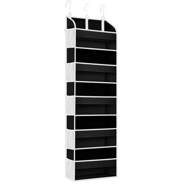 Organizator Suspendat pentru Usi, Flippy, din Nailon si Plasa, Baza de Carton Ingrosat, 5 Buzunare Principale + 10 Buzunare Laterale, 140 x 39 x 17 cm, 3 Carlige Incluse, Negru