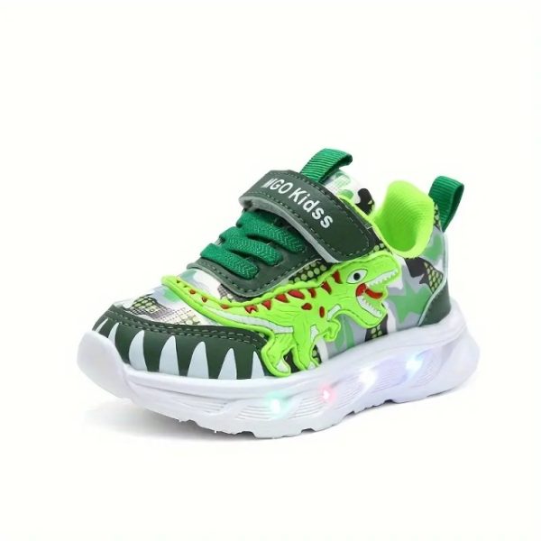 Pantofi Sport Copii cu Luminițe LED și Design Dinozaur Verde (Marime Disponibila: Marimea 22) - imagine 3