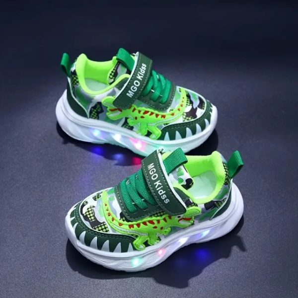 Pantofi Sport Copii cu Luminițe LED și Design Dinozaur Verde (Marime Disponibila: Marimea 22) - imagine 5