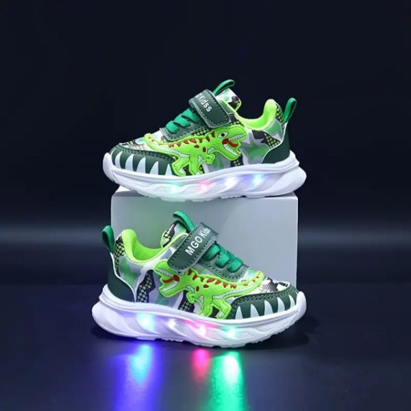 Pantofi Sport Copii cu Luminițe LED și Design Dinozaur Verde (Marime Disponibila: Marimea 22)