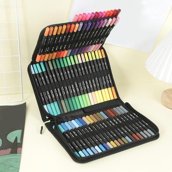 Set Carioci pe Baza de Apa, Flippy, 2 in 1, pentru Pictura, Caligrafie, 72 Culori, Penar Negru, Corp Carioca Negru, 24.5 x 18.5 x 5 cm, Multicolor - imagine 5