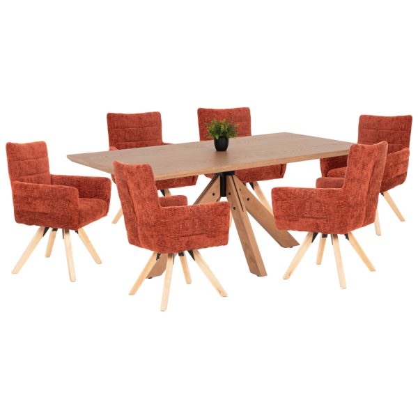 Set dining, masa Paolo MDF + 6 scaune, nuanta orange/natur