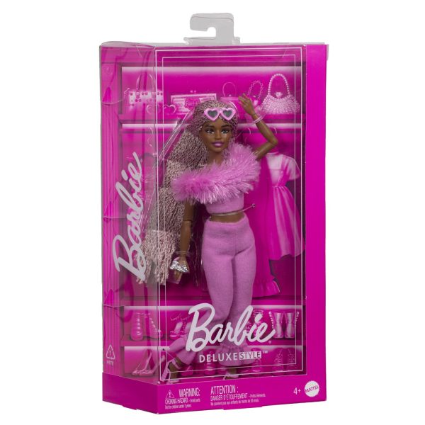 BARBIE DELUXE STYLE PAPUSA BARBIE CU SALOPETA ROZ SI PAR IMPLETIT