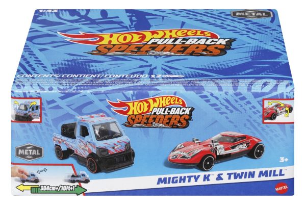 HOT WHEELS SET 2 MASINUTE METALICE PULL BACK MIGHTY K SI TWIN MILL 1:43