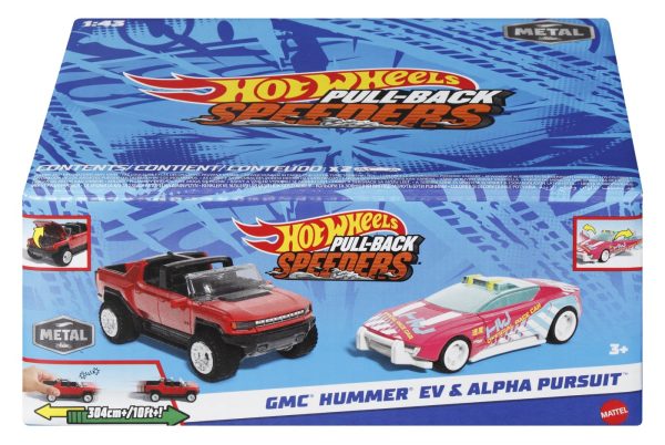 HOT WHEELS SET 2 MASINUTE METALICE PULL BACK GMC HUMMER EV SI ALPHA PURSUIT 1:43