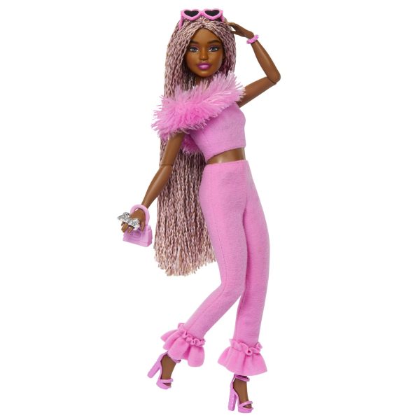 BARBIE DELUXE STYLE PAPUSA BARBIE CU SALOPETA ROZ SI PAR IMPLETIT - imagine 2