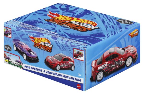 HOT WHEELS SET 2 MASINUTE METALICE PULL BACK MOD SPEEDER SI 2004 MAZDA RX8 CUSTOM 1:43 - imagine 2