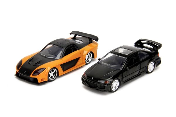 JADA FAST & FURIOUS LEGACY SERIES SET 2 MASINUTE METALICE HONDA CIVIC SI MAZDA RX-7 SCARA 1:32 - imagine 2