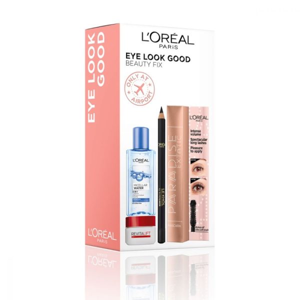 Eye Look Good Beauty Fix Set L'Oreal Paris: L'Oreal Paris, Cleansing, Micellar Water, For All Skin Types, 95 ml + Paradise Extatic, Volumizing, Mascara, Black, 6.4 ml + Le Khol By Superliner, Kohl Eyeliner, 101, Black, 1.2 g + Revitalift, Anti-Wrinkle, Eye Cream, 15 ml - For Women