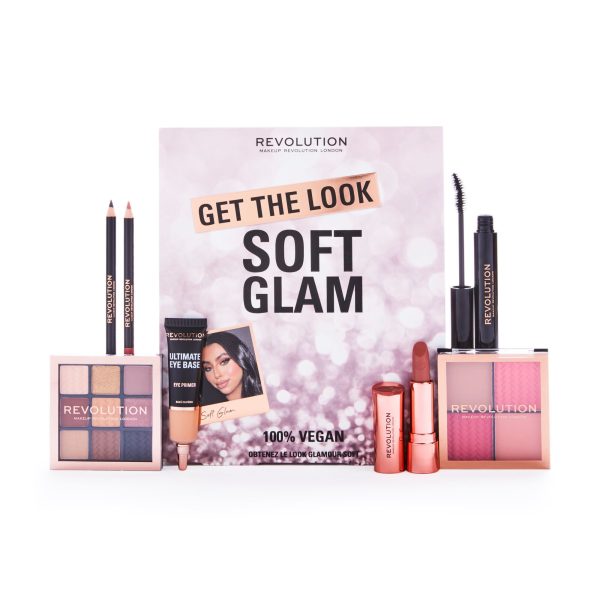 Get The Look - Soft Glam Set Makeup Revolution: Satin Kiss, Cream Lipstick, Chauffeur, 3.5 g + Satin Kiss, Lip Liner, Chauffeur, 1.15 g + Ultimate Eye Base, Eye Primer, 15 ml + Soft Glam, Eyeshadow Palette, 9 Shades, 9 g + Soft Glam, Face Palette, 4 g + Soft Glam, Kohl Eyeliner, Black, 1.15 g - For Women