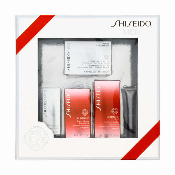 Gift Box Set Shiseido: Men, Cleansing, Cleansing Foam, 7 ml + Men, Anti-Ageing, Day & Night, Cream, For Face, 50 ml + Ultimune, Antioxidants, Hydrating and Repairing, Day & Night, Serum, For Face & Neck, 10 ml + Ultimune Eye, Anti-Dark Circles, Day & Night, Eye Serum, 5 ml + Men, Anti-Ageing, Day & Night, Eye Cream, 5 ml - Unisex