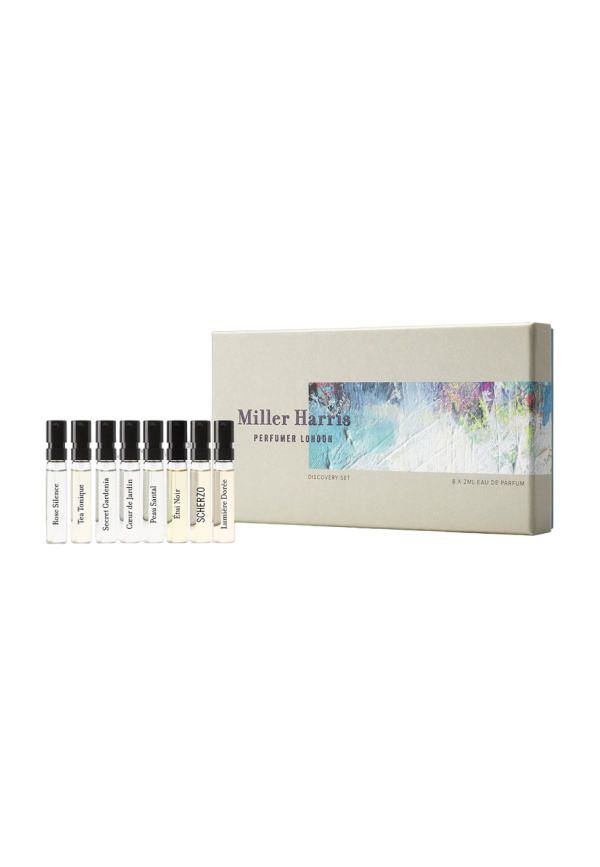 Discovery Set Miller Harris: Etui Noir, Eau De Parfum, Unisex, 2 ml *Vial + Rose Silence, Eau De Parfum, For Women, 2 ml *Vial + Tea Tonique, Eau De Parfum, Unisex, 2 ml *Vial + Secret Gardenia, Eau De Parfum, For Women, 2 ml *Vial + Coeur De Jardin, Eau De Parfum, For Women, 2 ml *Vial + Peau Santal, Eau De Parfum, For Women, 2 ml *Vial + Scherzo, Eau De Parfum, Unisex, 2 ml *Vial + Lumiere Doree, Eau De Parfum, For Women, 2 ml *Vial - For Women