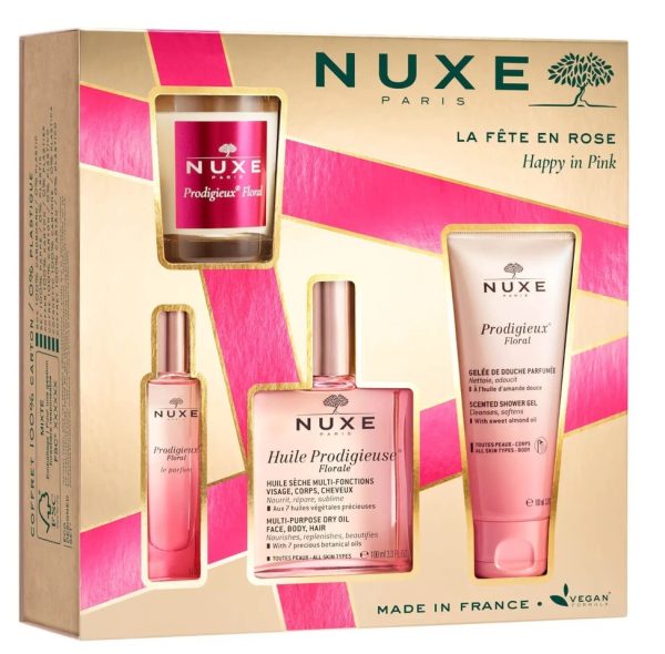 Set Nuxe: Prodigieux Floral, Scented Candle, 70 g + Prodigieux Floral, Shower Gel, All Over The Body, For All Skin Types, 100 ml + Prodigieux Floral Le Parfum, Eau De Parfum, For Women, 15 ml *Miniature + Huile Prodigieuse Multi-Purpose Floral, Body Oil, For Face, Body & Hair, 100 ml - Unisex