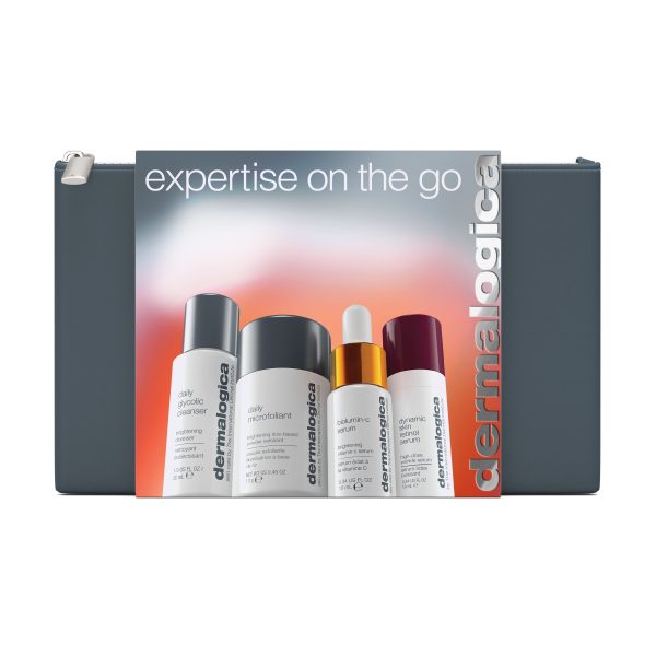 Expertise On The Go Set Dermalogica: Daily Glycolic, Cleansing, Cleansing Gel, For Face, 30 ml + Daily Microfoliant, Exfoliating, Exfoliating Powder, 13 g + Biolumin-C, Vitamin C, Brightening, Serum, For Face, 10 ml + Dynamic Skin, Retinol, Anti-Wrinkle, Serum, For Face, 10 ml - For Women