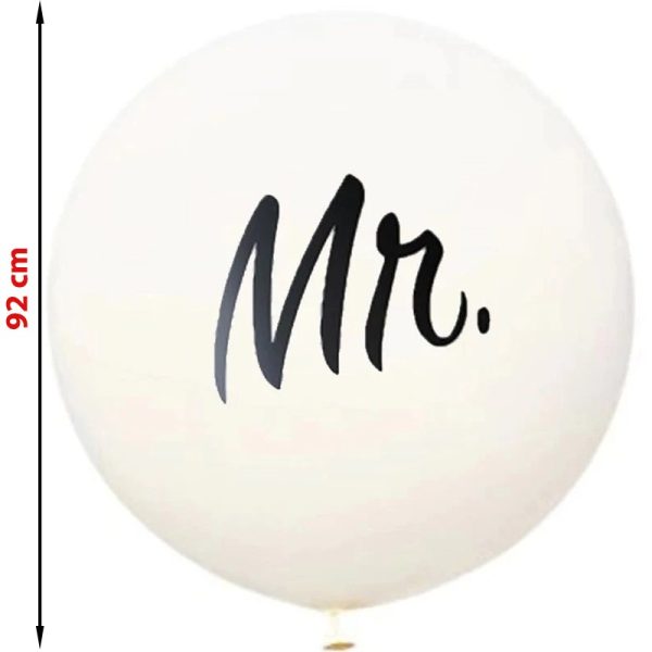 Balon gigant inscriptie mr, diametru 92 cm, material latex, alb