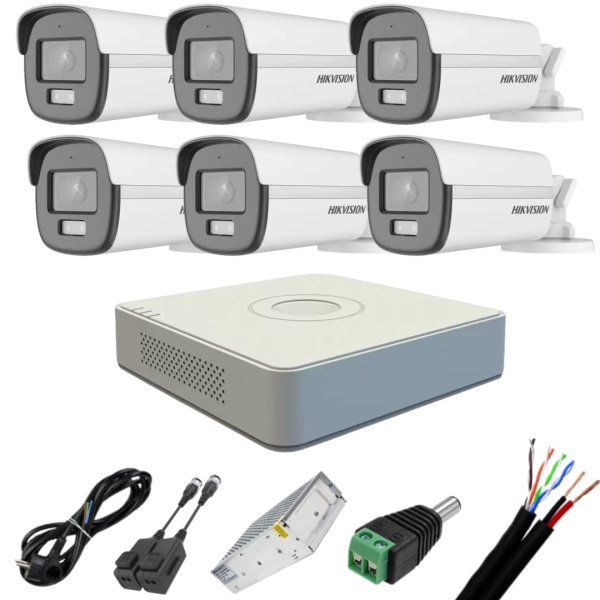 Sistem supraveghere 6 camere Hikvision 2MP Color VU IR 40m (color noapte ) DVR 8 canale Accesorii incluse