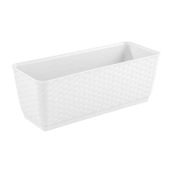 Set 2 jardiniere decorative cu suport metalic, Prosperplast, imitatie ratan, alb, 48.9x17.3x15 cm - imagine 6