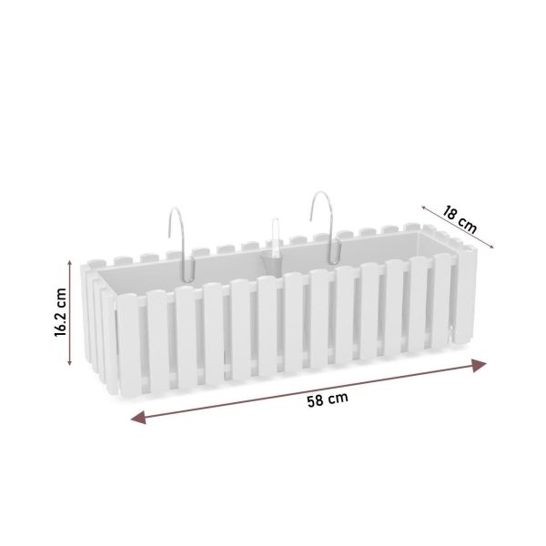 Set 2 jardiniere decorative cu suport metalic, sistem irigare,​​​​​​​ alb, 58x18x16.2 cm, Boardee Fencycase W - imagine 3