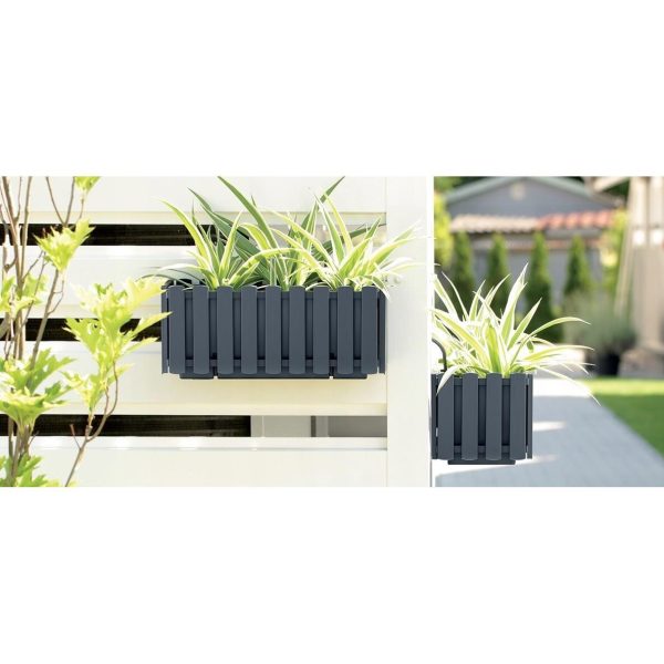 Set 2 jardiniere decorative cu suport metalic, sistem irigare,​​​​​​​ antracit, 38x18x16.2 cm, Boardee Fencycase W - imagine 4