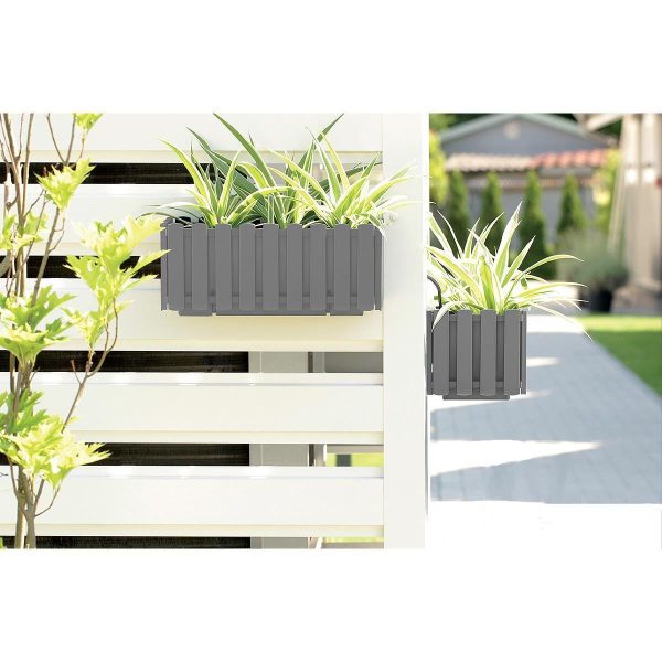 Set 2 jardiniere decorative cu suport metalic, sistem irigare,​​​​​​​ gri, 38x18x16.2 cm, Boardee Fencycase W - imagine 6