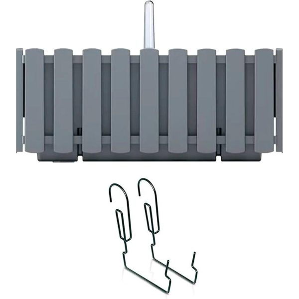 Set 2 jardiniere decorative cu suport metalic, sistem irigare,​​​​​​​ gri, 38x18x16.2 cm, Boardee Fencycase W - imagine 3