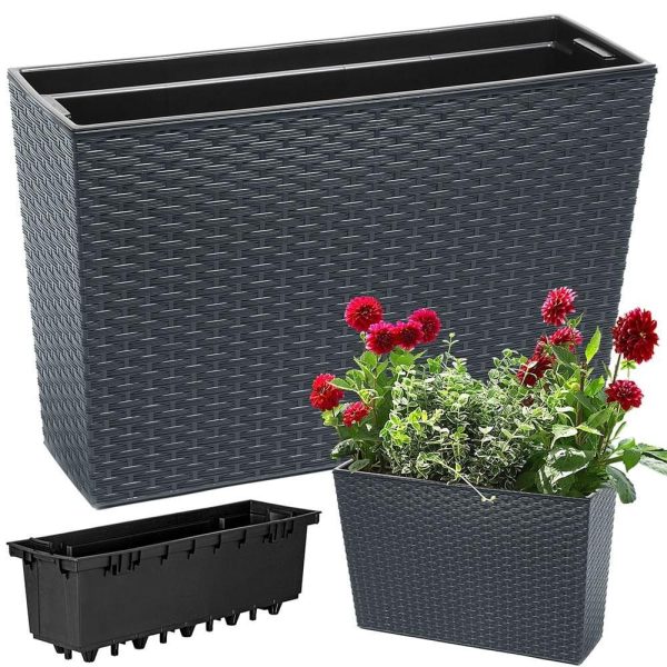 Set 2 jardiniere decorative, imitatie ratan, antracit, 58x18x49.8 cm, Rato Case - imagine 3