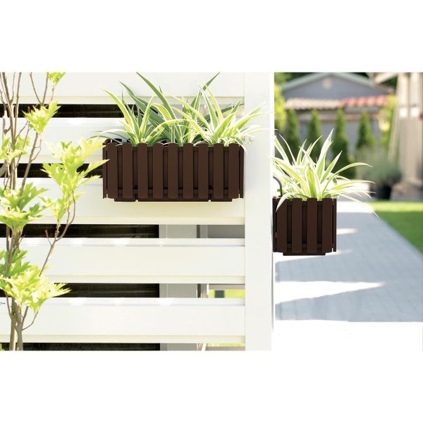 Set 3 jardiniere decorative cu suport metalic, sistem irigare,​​​​​​​ maro, 38x18x16.2 cm, Boardee Fencycase W - imagine 5