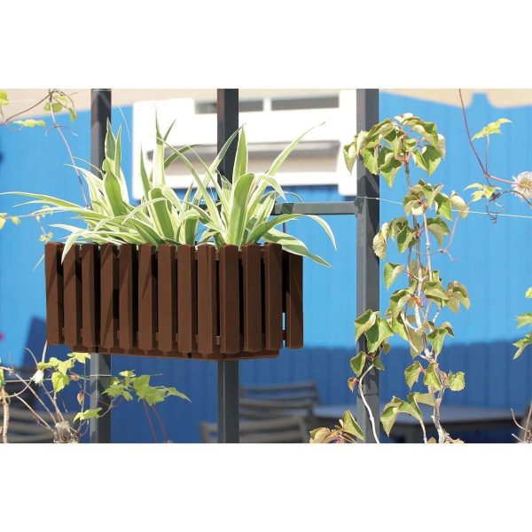 Set 3 jardiniere decorative cu suport metalic, sistem irigare,​​​​​​​ maro, 38x18x16.2 cm, Boardee Fencycase W - imagine 4