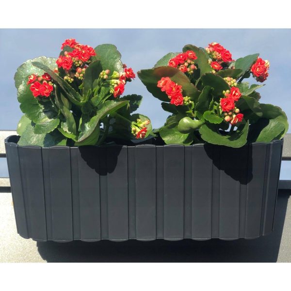 Set 4 jardiniere decorative cu suport de plastic, antracit, 4.9 L, 38.3x21.2x13 cm, Boardee Hook - imagine 2