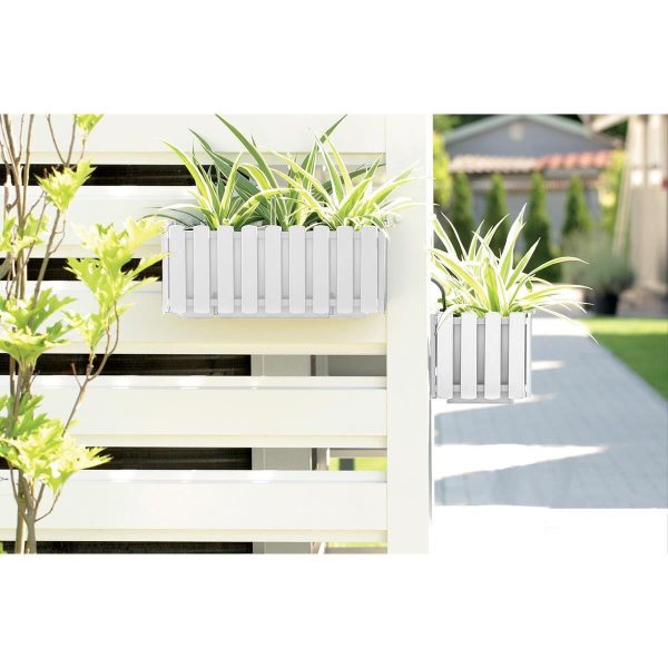 Set 4 jardiniere decorative cu suport metalic, sistem irigare,​​​​​​​ alb, 38x18x16.2 cm, Boardee Fencycase W - imagine 5