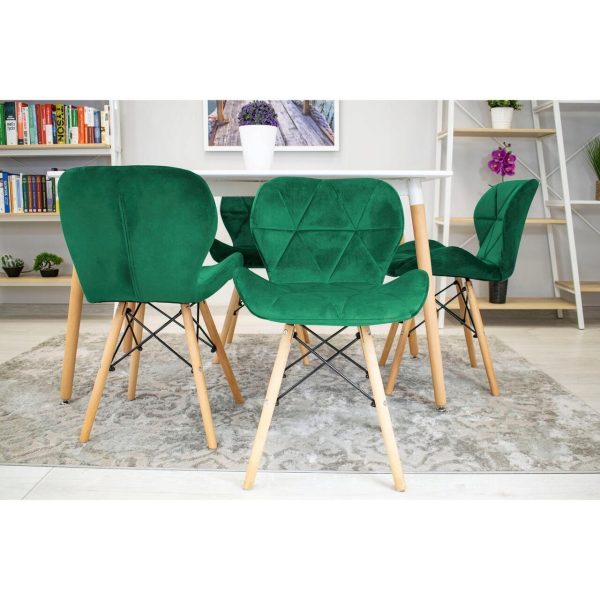 Set 4 scaune stil scandinav, Artool, Lago, catifea, lemn, verde, 48x43x74 cm - imagine 8