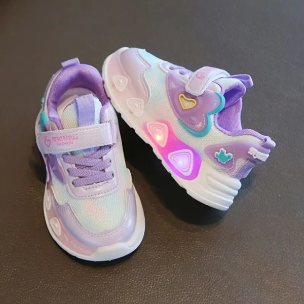 Adidasi sidefati cu luminite - Purple hearts (Marime Disponibila: Marimea 22) - imagine 3