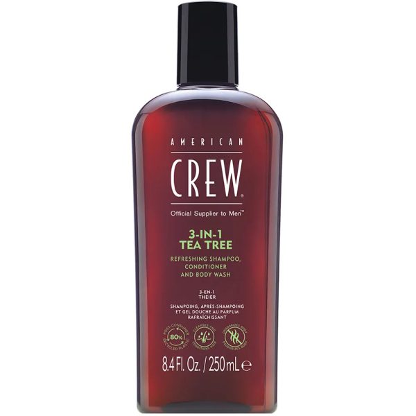 American Crew, 3-In-1 Tea Tree, Tea Tree Oil, Hair Shampoo, Conditioner & Shower Gel 3-In-1, For Moisturizing, 250 ml - For Men