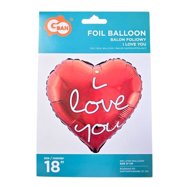 Balon din folie, pentru ziua îndrăgostiților, model i love you, formă inimioară, 37 cm - imagine 2