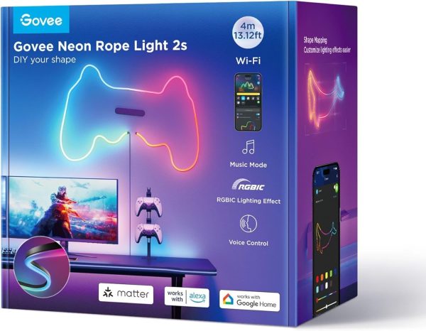 Banda LED Govee Neon Rope 2 H61D4-B RGBIC, Inteligenta, 4m, Sincronizare Muzica, Matter, Wifi, Alexa, Google Asistant -negru - imagine 3