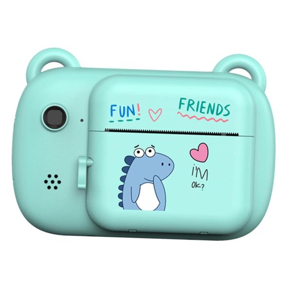 Camera Instantanee pentru Copii, Flippy, Camera Frontala + Selfie, cu Functie de Printare, Cablu USB-C, Bluetooth, Compatibil iOS/Android, Imprimare APP, Model Dino Love, Albastru