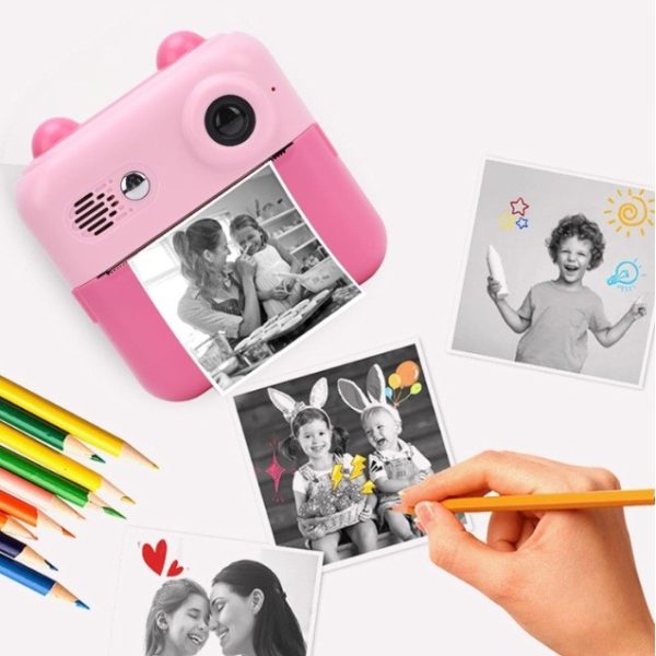 Camera Instantanee pentru Copii, Flippy, cu Functie de Printare, Cablu USB-C, Bluetooth, compatibil iOS/Android, Imprimare APP, Model Urechi, Snur Subtire Inclus, Roz - imagine 5