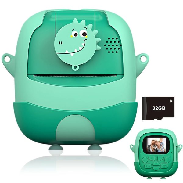 Camera Instantanee pentru Copii, Flippy, cu Functie de Printare, Cablu USB-C, Bluetooth, Compatibil iOS/Android, Camera Frontala + Selfie, Model Iepure, Snur Inclus, Verde - imagine 3