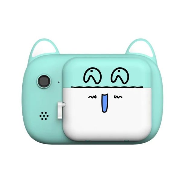 Camera Instantanee pentru Copii, Flippy, Camera Frontala + Selfie, cu Functie de Printare, Cablu USB-C, Bluetooth, Compatibil iOS/Android, Imprimare APP, Model Pisica Smiley Face, Verde - imagine 5