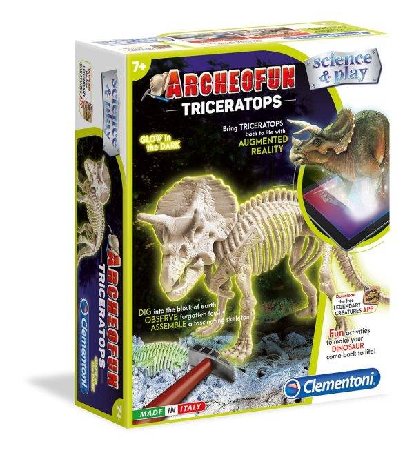 Clementoni, Science & Play, Archeofun Triceratops Glow in The Dark, Puzzle, 61723, Unisex, 7+ years - Unisex