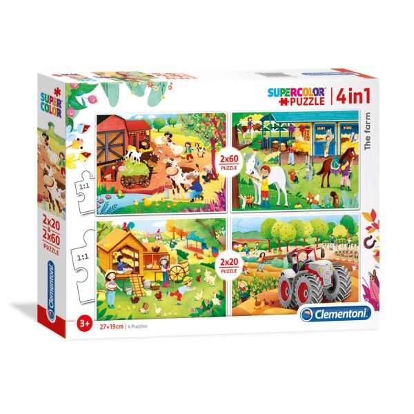 Clementoni, SuperColor 4 in 1, The Farm, Puzzle, Unisex, 3+ years, 2 x 20 + 2 x 60 pcs - Unisex