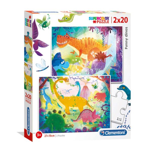 Set Duo, Clementoni, Supercolor, Funny Dinos, Puzzle, Unisex, 3+ years, 2 x 20 pcs - Unisex