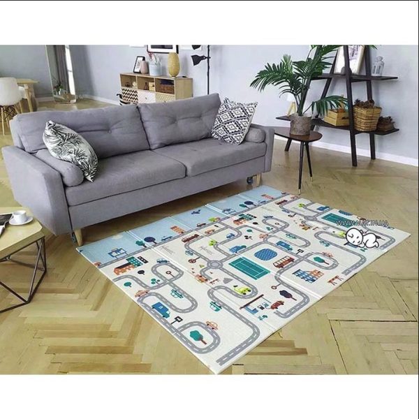 Covoras de Joaca pentru Copii Termic cu 2 Fete, Flippy, Model Vulpi si Pista de Masini, cu Spuma, Impermeabil, Antiderapant, 200cm x 180cm x 0.8cm - imagine 4