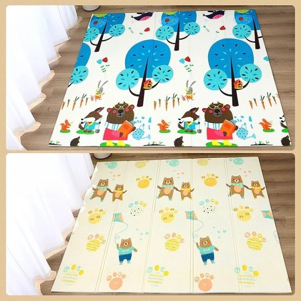 Covoras pentru Copii, Flippy, cu 2 Fete, Model Zmeu/Ursi, din XPE+PE, Impermeabil, Antiderapant, Protectie Termica, +3 Luni, Pliabil, 150 x 200 x 1.5 cm, Multicolor - imagine 3