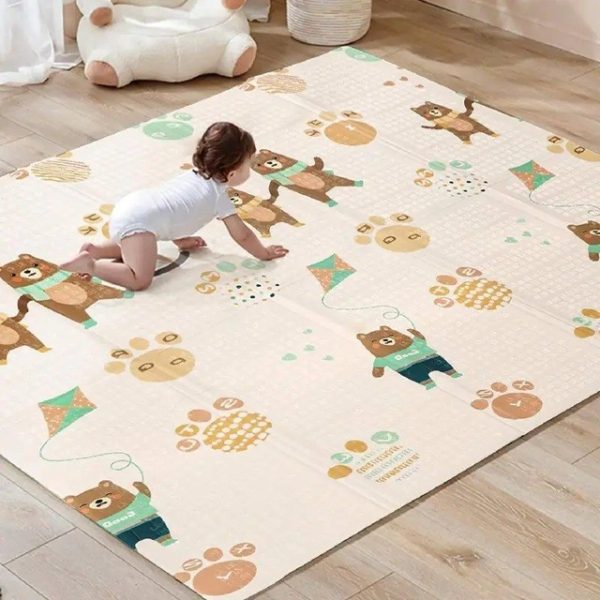 Covoras pentru Copii, Flippy, cu 2 Fete, Model Zmeu/Ursi, din XPE+PE, Impermeabil, Antiderapant, Protectie Termica, +3 Luni, Pliabil, 150 x 200 x 1.5 cm, Multicolor - imagine 7