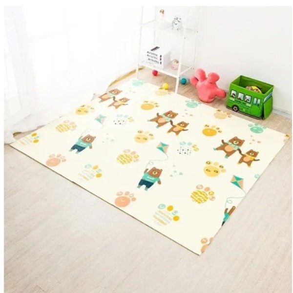 Covoras pentru Copii, Flippy, cu 2 Fete, Model Zmeu/Ursi, din XPE+PE, Impermeabil, Antiderapant, Protectie Termica, +3 Luni, Pliabil, 150 x 200 x 1.5 cm, Multicolor - imagine 8