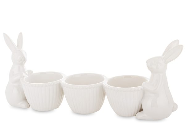 Set boluri cu iepurasi, portelan alb, 15x35x9 cm